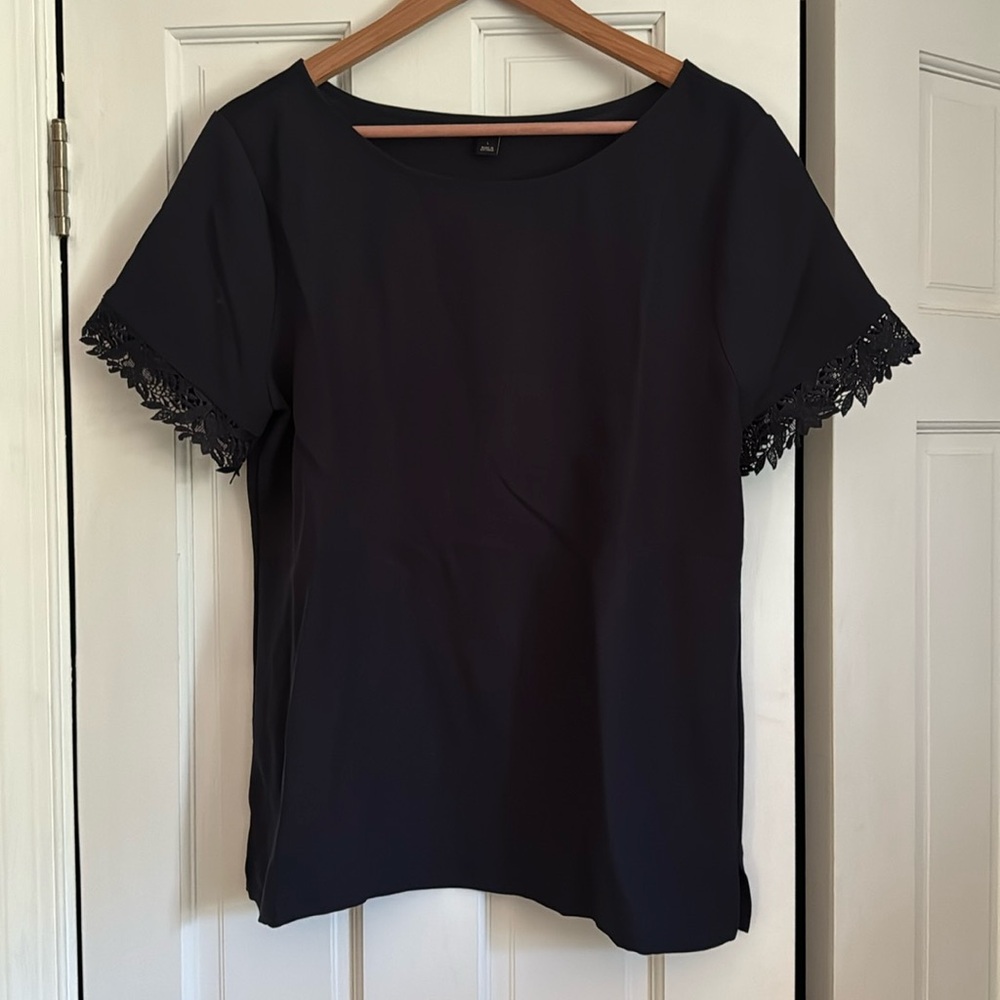 Ann Taylor Knit Tricot Top, Navy, Large